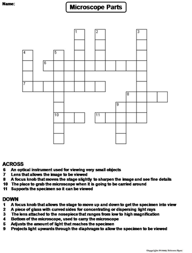 Parts of a Microscope Crossword Puzzle