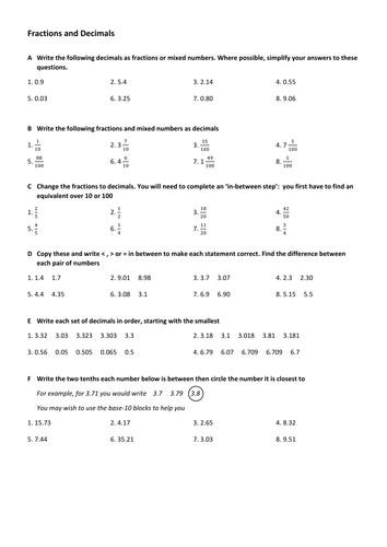 Fractions and decimals: differentiated questions