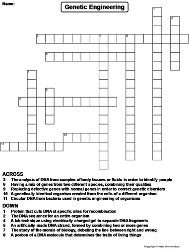 Genetic Engineering Crossword Puzzle Teaching Resources