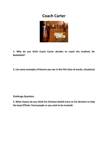 Film worksheet for Coach Carter | Teaching Resources