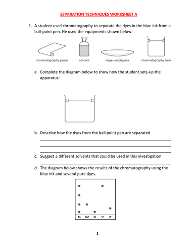 SEPARATION TECHNIQUES WORKSHEET A WITH ANSWERS
