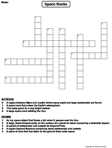 Comets Meteors Meteoroids Meteorites and Asteroids Crossword Puzzle