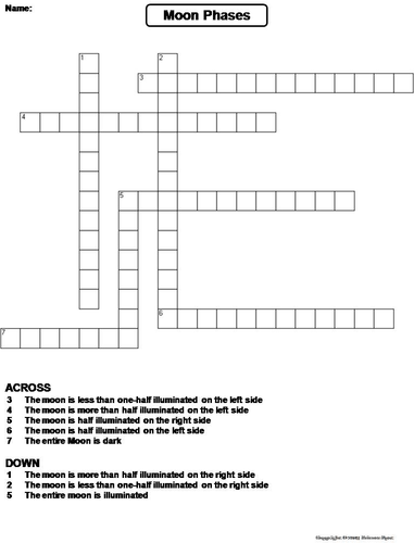 Phases of the Moon Crossword Puzzle