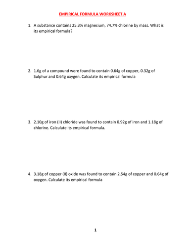 EMPIRICAL FORMULA WORKSHEET A