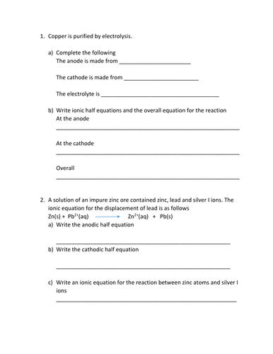ELECTROLYSIS WORKSHEET B
