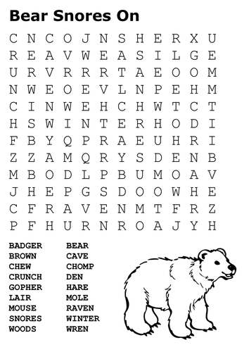 Bear Snores On Word Search