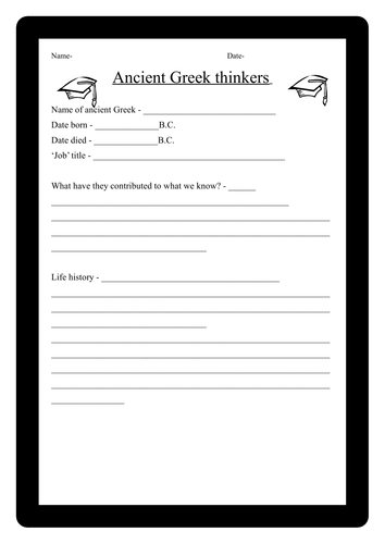 Ancient Greece - Greek Thinkers CV - Worksheets