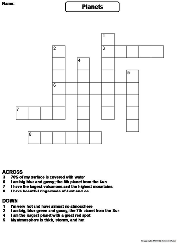 Planets of the Solar System Crossword Puzzle