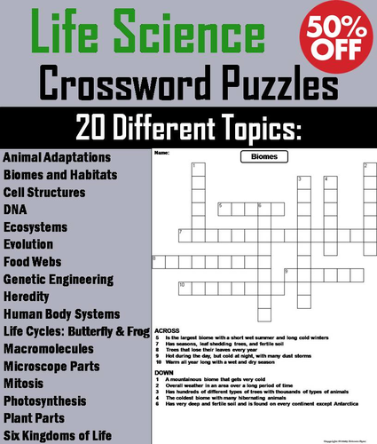 Life Science Crossword Puzzles Bundle
