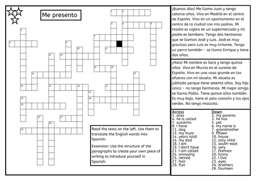 Spanish - Introductions - Crossword