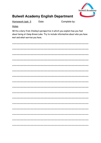 Holes by Louis Sachar homework sheet bundle