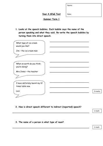 Year 4 SPaG Test Summer Term 1 By Squelch1