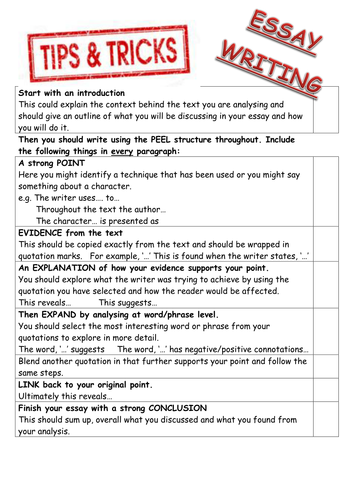 Essay writing structure guide sheets for students to use to scaffold any essay for literature