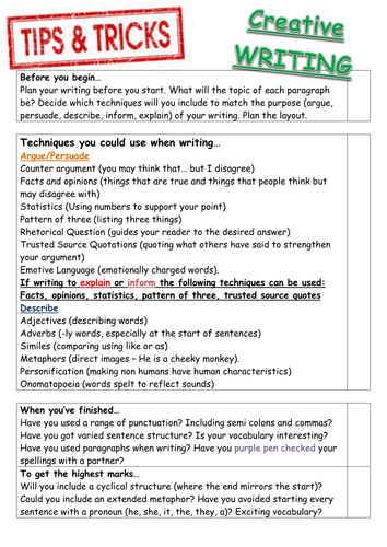 creative writing revision pdf