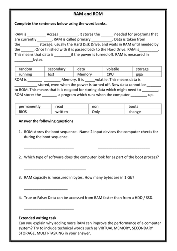 GCSE Computing Homework sheets - hardware