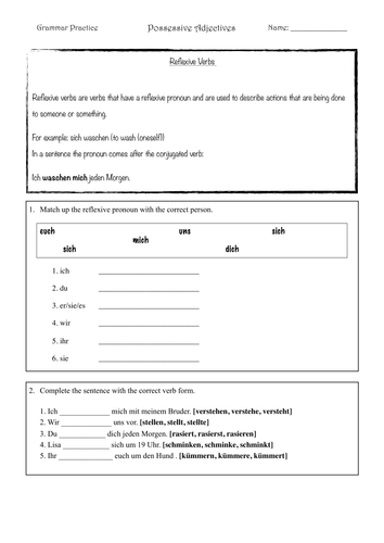 German Grammar Practice - Reflexive Verbs