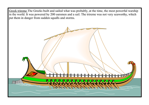 Ancient Greece - Greeks - Trireme Worksheets (Boats, ships, Battle of Marathon, Athens, Sparta)