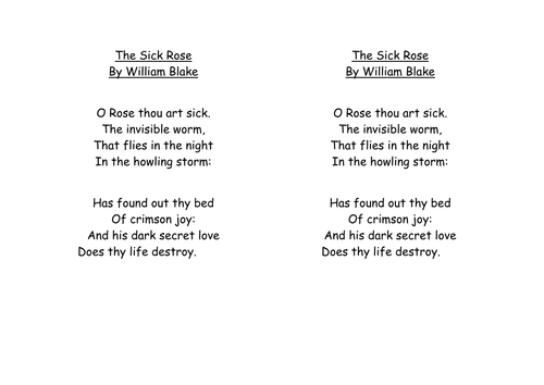 GCSE English unseen poetry Literature The Sick Rose lesson