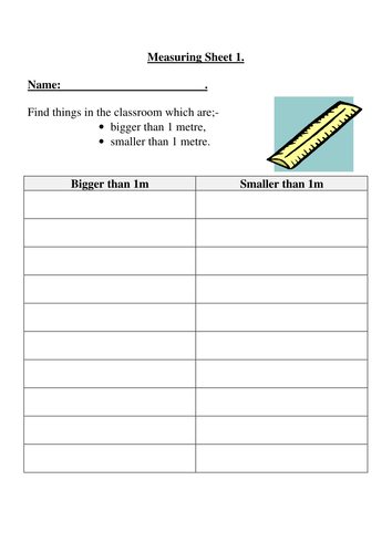 measurement standard non grade 1 worksheets Measuring Year with  Length  Metres  Measure 2