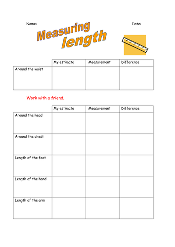 Measuring Length - Estimating Length - Year 2 - Worksheets by