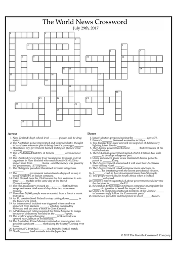 The World News Crossword (July 29th, 2017)