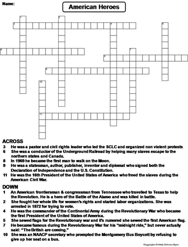 American Heroes Crossword Puzzle