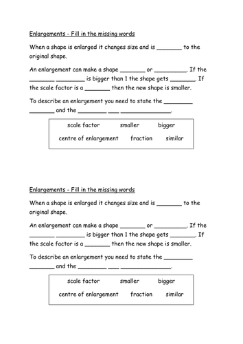 Enlargements- fill in the missing words- starter-plenary