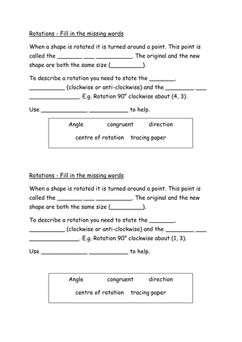 Fill in the missing words -rotations starter/plenary.