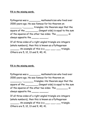 Missing words - Pythagoras