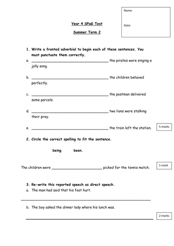 End of Year 4 SPaG Test