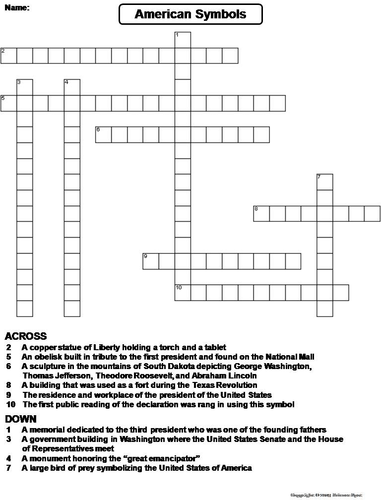 American Symbols Crossword Puzzle