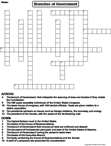 Branches of Government Crossword Puzzle