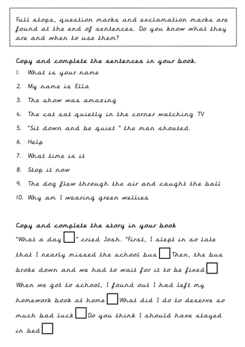 Skills lesson- Using  capital letters, question marks and exclamation marks