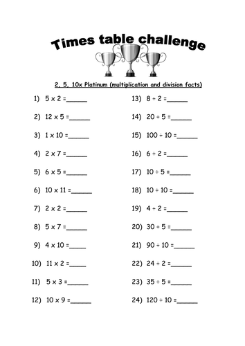 Times tables challenges - Platinum