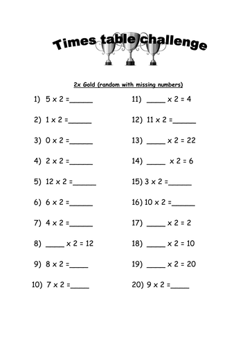 Times tables challenges - Gold