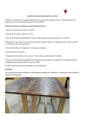 GCSE required practical. Resource to measure the population size of a common species -indoors!