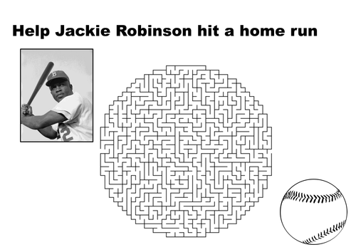 Help Jackie Robinson hit a home run maze puzzle