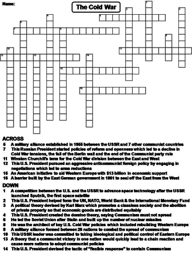 Cold War Crossword Puzzle Teaching Resources