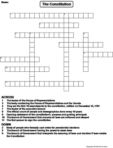 The Constitution Crossword Puzzle