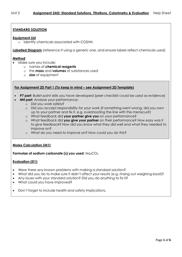 BTEC NQF L3 Applied Science: Unit 2: Assignment A: Help sheets