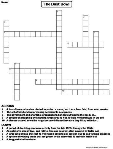 The Dust Bowl Crossword Puzzle Teaching Resources