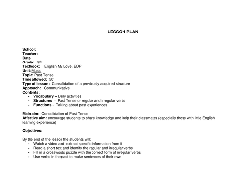 Lessonplan 6thgrade Past Tense Of Regular Verbs Teaching Resources