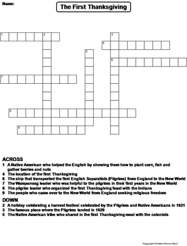 The First Thanksgiving Crossword Puzzle