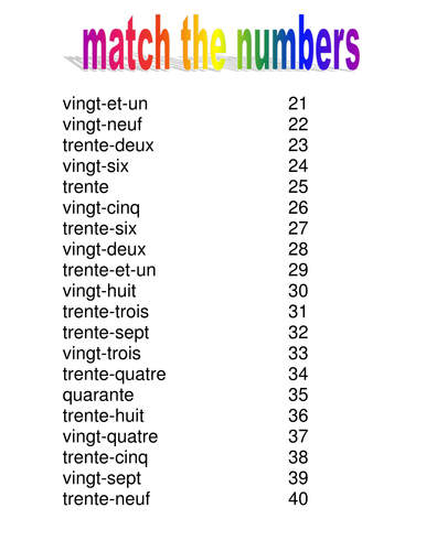 French Numbers To 40