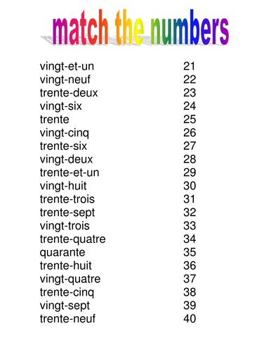 Numbers 21 40 In French