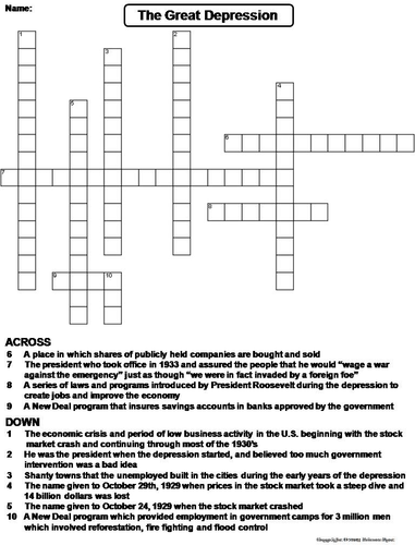 The Great Depression Crossword Puzzle