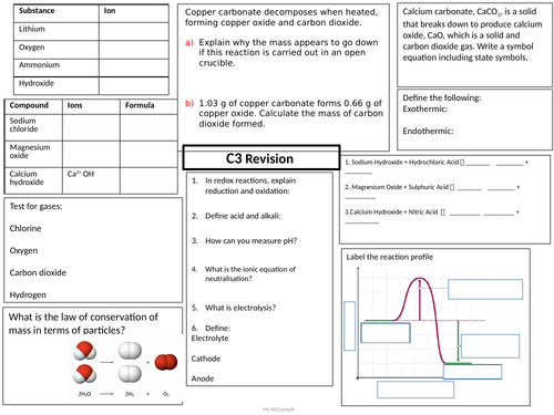 C3 Chemical Reactions Revision Sheet