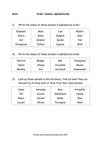 Differentiated Alphabetical Order and Using a Dictionary Activity / Worksheet