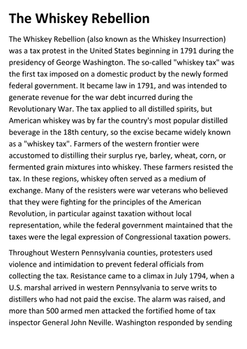 The Whiskey Rebellion Handout | Teaching Resources