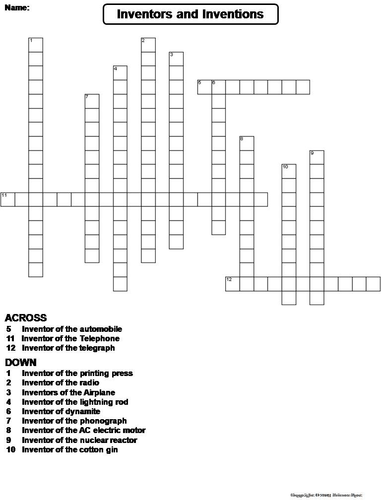 Inventors and Inventions Crossword Puzzle